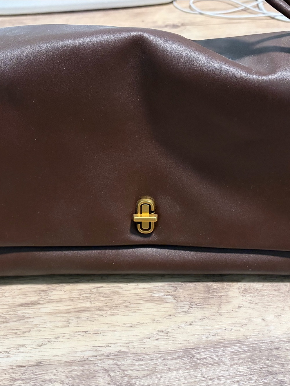Marc Jacobs Brown Leather Shoulder Bag with Gold Logo Accent